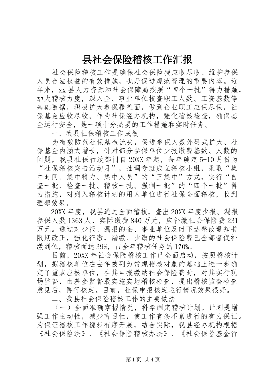 县社会保险稽核工作汇报_第1页