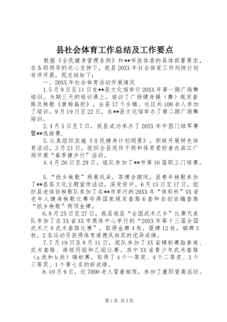 县社会体育工作总结及工作要点