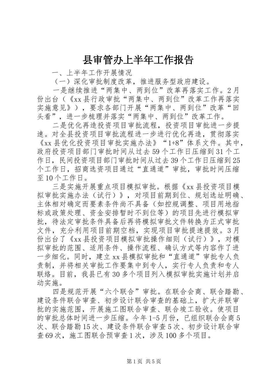 县审管办上半年工作报告_第1页