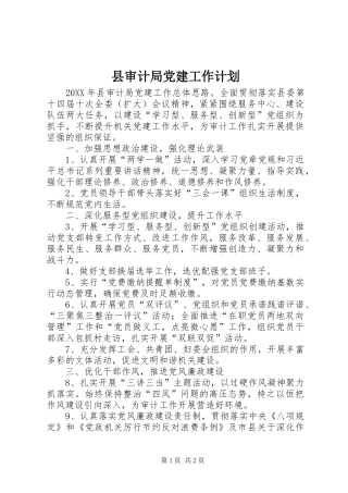 县审计局党建工作计划