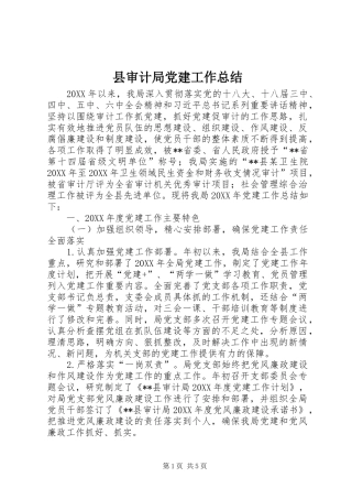 县审计局党建工作总结