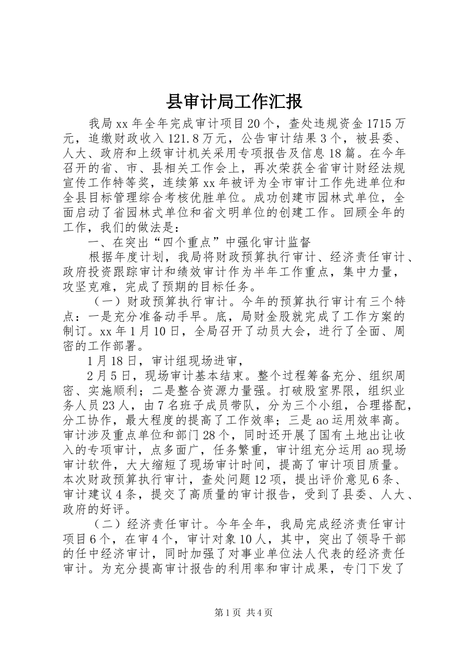 县审计局工作汇报_第1页