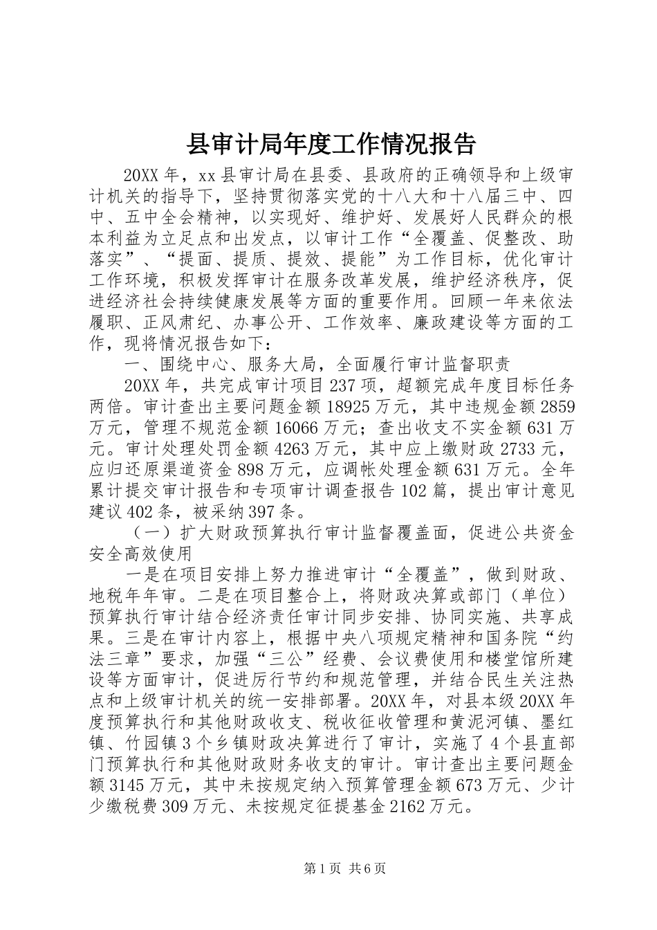 县审计局年度工作情况报告_第1页