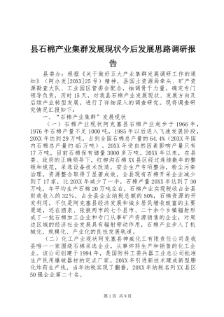 县石棉产业集群发展现状今后发展思路调研报告