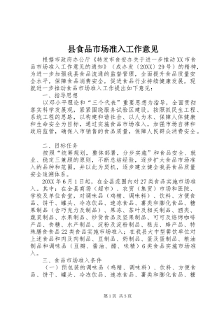 县食品市场准入工作意见