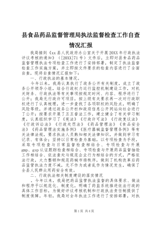 县食品药品监督管理局执法监督检查工作自查情况汇报