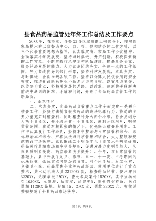 县食品药品监管处年终工作总结及工作要点