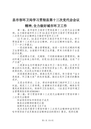 县市容环卫局学习贯彻县第十三次党代会会议精神全力做好城市环卫工作