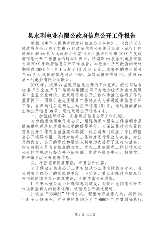 县水利电业有限公政府信息公开工作报告