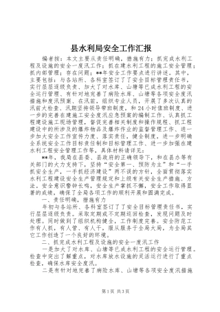县水利局安全工作汇报