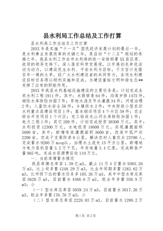 县水利局工作总结及工作打算