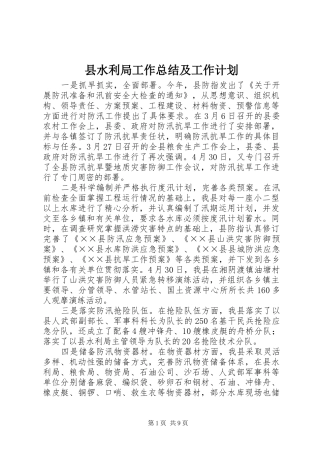 县水利局工作总结及工作计划