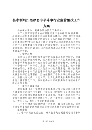 县水利局扫黑除恶专项斗争行业监管整改工作方案