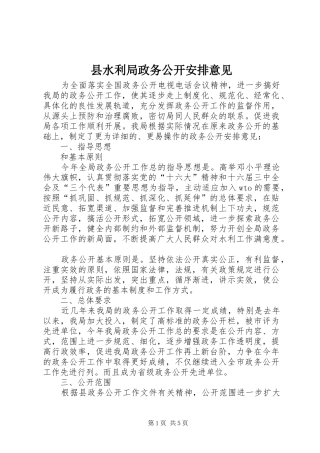 县水利局政务公开安排意见