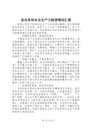 县水务局安全生产大检查情况汇报