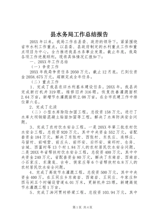 县水务局工作总结报告