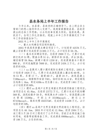 县水务局上半年工作报告