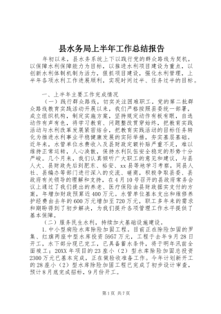 县水务局上半年工作总结报告