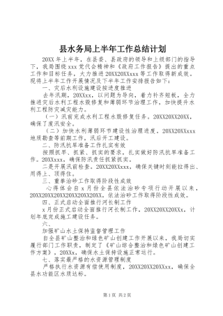 县水务局上半年工作总结计划