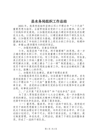 县水务局组织工作总结