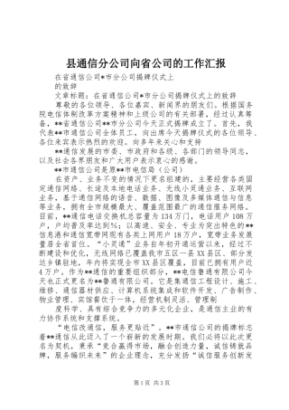 县通信分公司向省公司的工作汇报