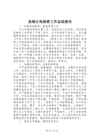 县统计局保密工作总结报告