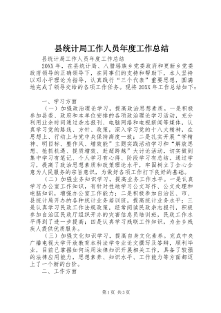 县统计局工作人员年度工作总结