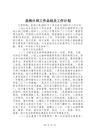 县统计局工作总结及工作计划