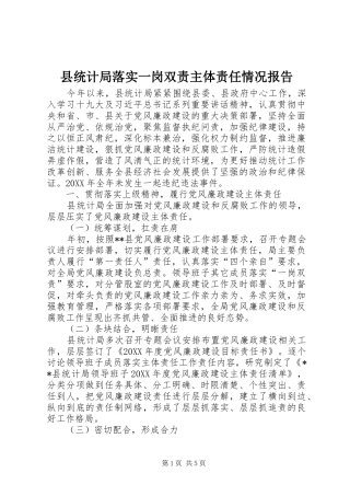 县统计局落实一岗双责主体责任情况报告