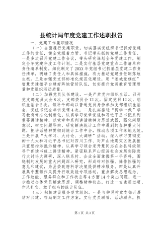 县统计局年度党建工作述职报告