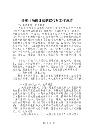县统计局统计法制宣传月工作总结