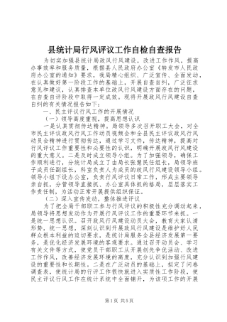 县统计局行风评议工作自检自查报告
