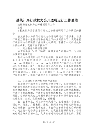 县统计局行政权力公开透明运行工作总结