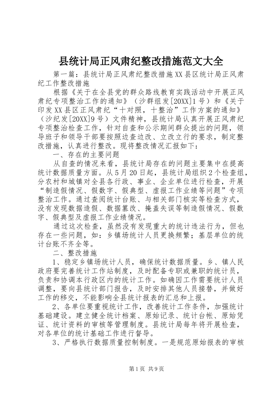 县统计局正风肃纪整改措施范文大全_第1页