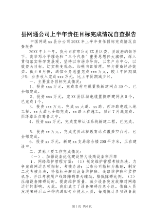 县网通公司上半年责任目标完成情况自查报告