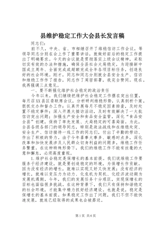 县维护稳定工作大会县长讲话稿