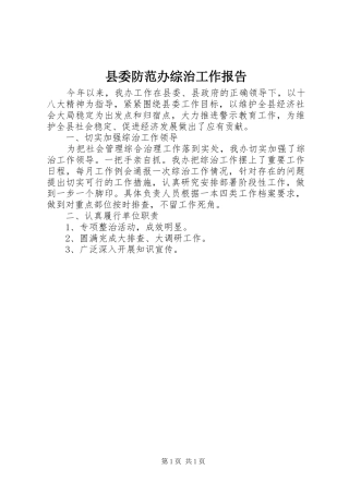 县委防范办综治工作报告