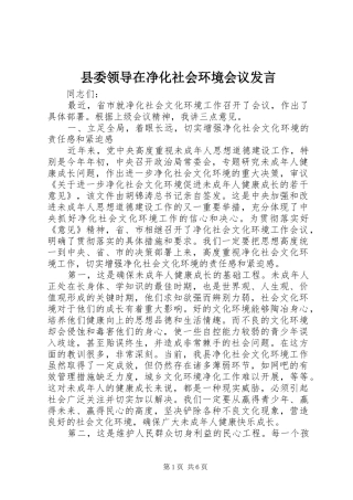 县委领导在净化社会环境会议讲话