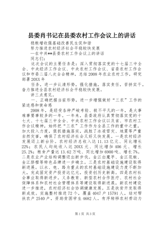 县委肖书记在县委农村工作会议上的致辞