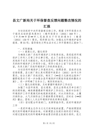 县文广新局关于环保督查反馈问题整改情况的汇报