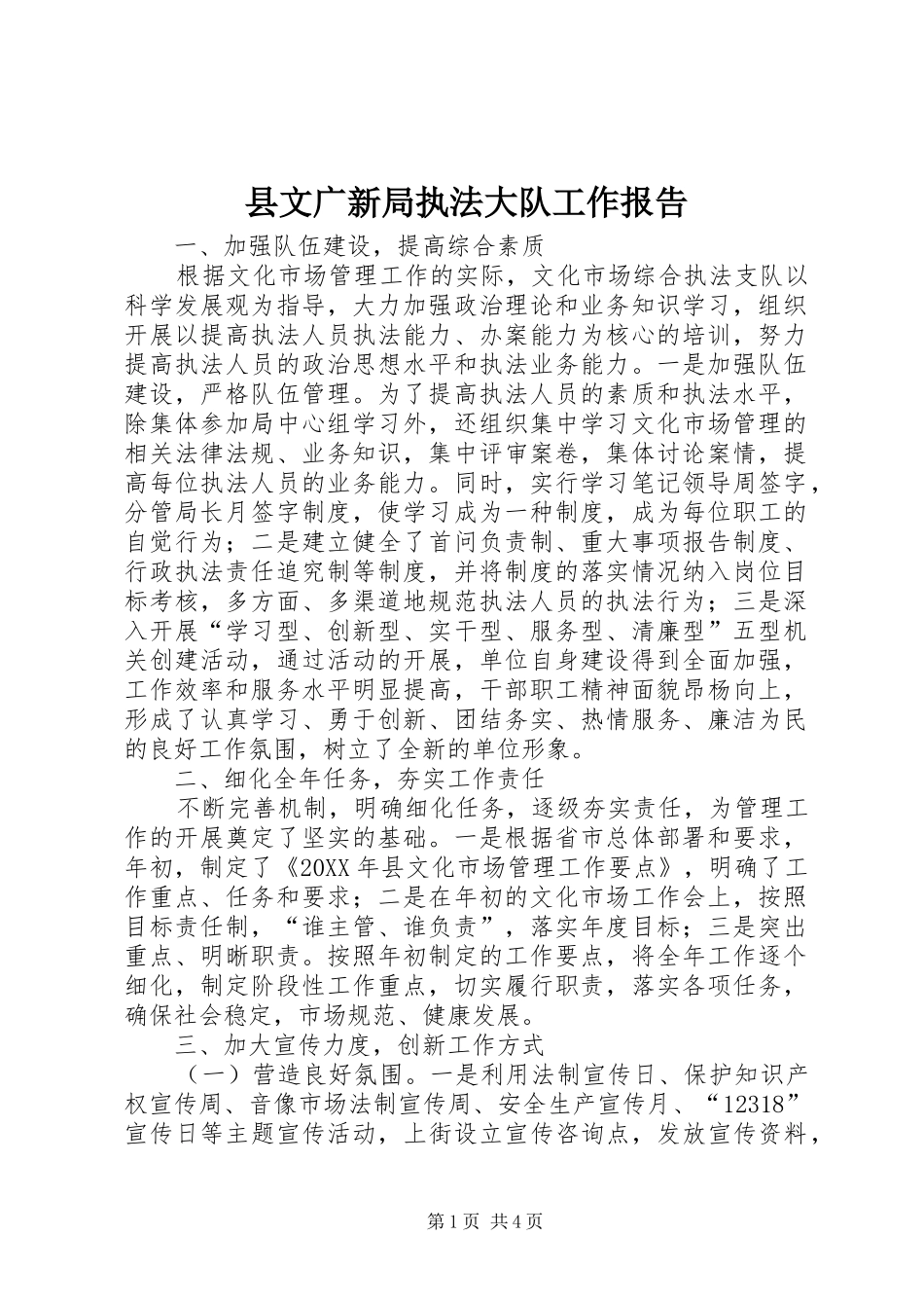 县文广新局执法大队工作报告_第1页