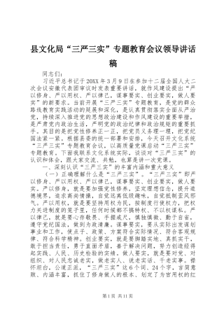 县文化局三严三实专题教育会议领导致辞稿
