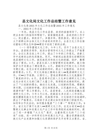 县文化局文化工作总结暨工作意见