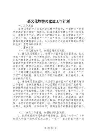 县文化旅游局党建工作计划