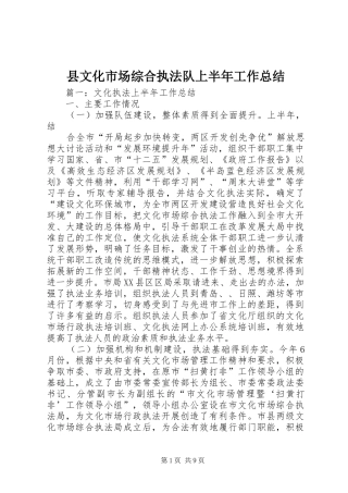 县文化市场综合执法队上半年工作总结