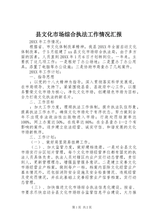 县文化市场综合执法工作情况汇报