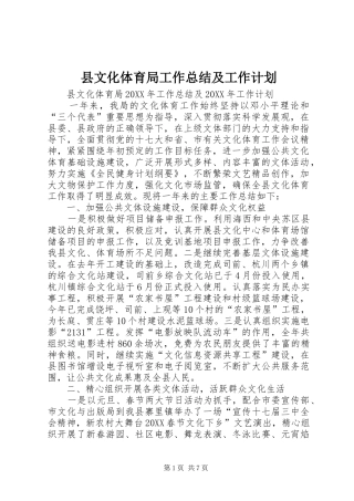 县文化体育局工作总结及工作计划