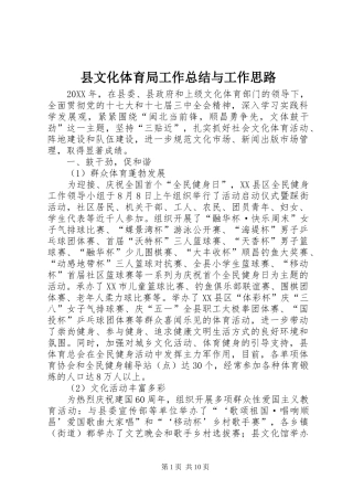 县文化体育局工作总结与工作思路
