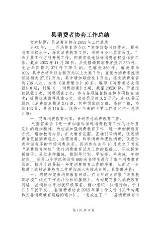 县消费者协会工作总结