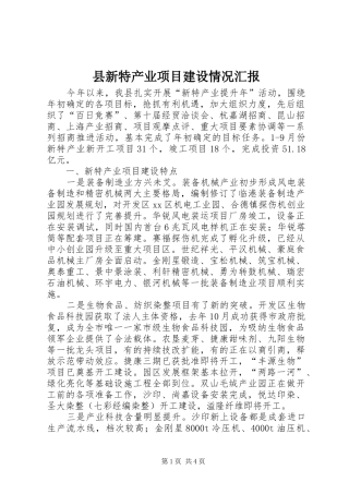 县新特产业项目建设情况汇报